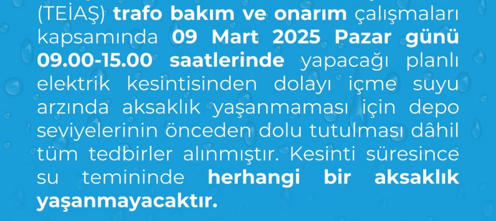 DİSKİ’den Enerji Kesintisi Nedeniyle Su Temini Uyarısı