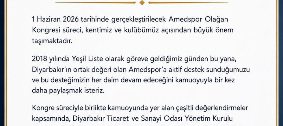 Diyarbakır Ticaret ve Sanayi Odası’ndan Amedspor Açıklaması