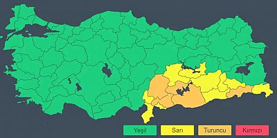 15 ile turuncu ve sarı uyarı