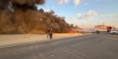 Diyarbakır'da otluk alanda başlayan yangın lastiklere sıçradı