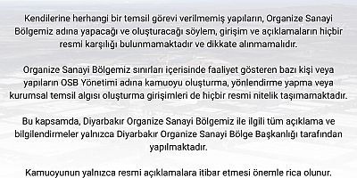 Diyarbakır OSB’den Yetkisiz Temsil ve Açıklamalara Karşı Kamuoyu Uyarısı