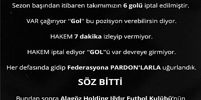 Iğdır FK’den VAR isyanı: Ligden çekilmek için TFF ‘na Başvuracağız