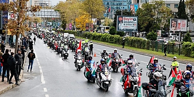 Özgür Gazze için yüzlerce motosiklet ve araç konvoyu