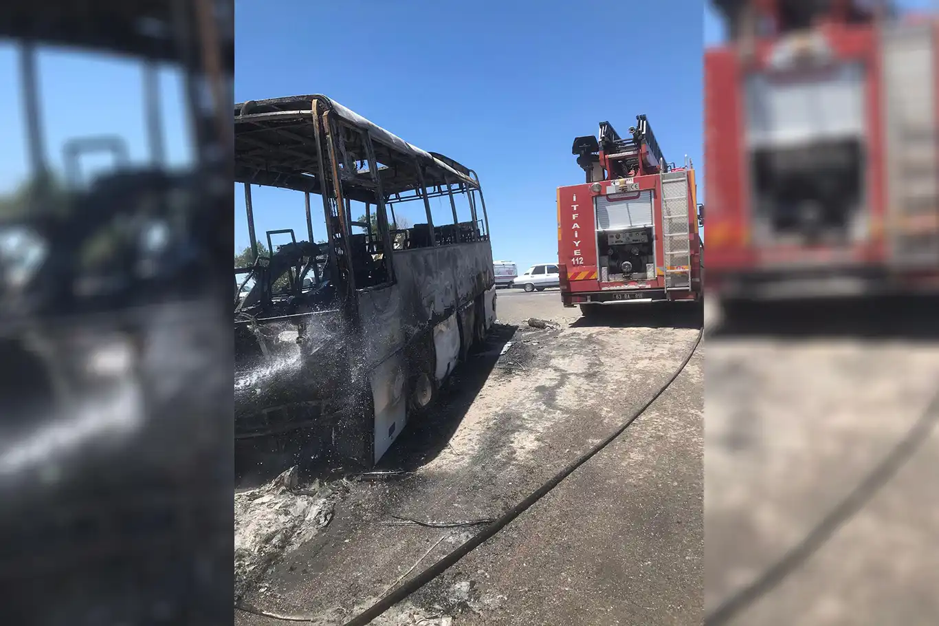Şanlıurfa'da emniyet personellerini taşıyan midibüs yandı