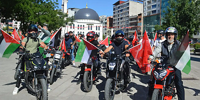 Siirt'te motosikletlilerden Filistin'e destek konvoyu