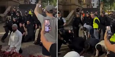 Siyonist Herzog'un ziyareti sırasında Avustralya polisinden namaz kılan Müslümanlara sert müdahale
