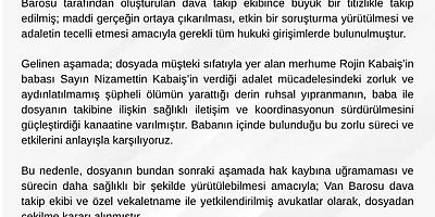 Van Barosu, Rojin Kabaiş Dosyasından Çekildi